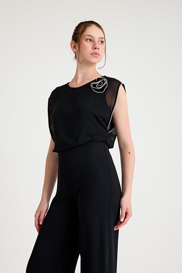 Siyah Sırt Dekolteli Tulum - 6