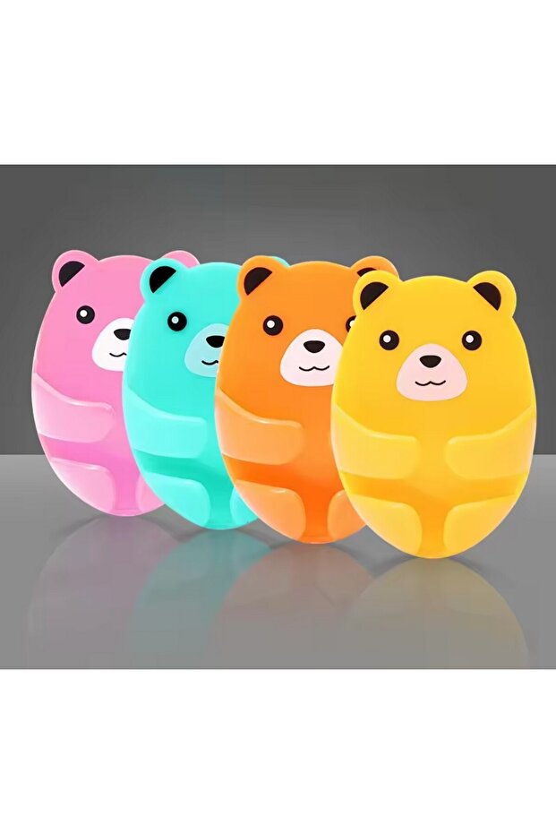 منظم حامل قابس الكابلات منقوش على شكل دمية دب، 4 قطع، قابس، كابل، حامل ملحقات لاصق قوي - 3