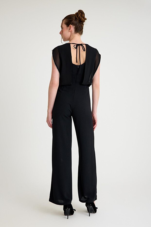 Siyah Sırt Dekolteli Tulum - 5