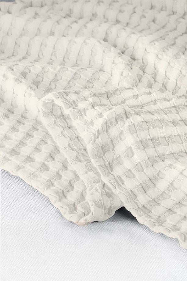 | %100 Pamuk Waffle Desen Tek Kişilik Krem Pike | Yatak Örtüsü | 160x230 | Çok Amaçlı Örtü - 5