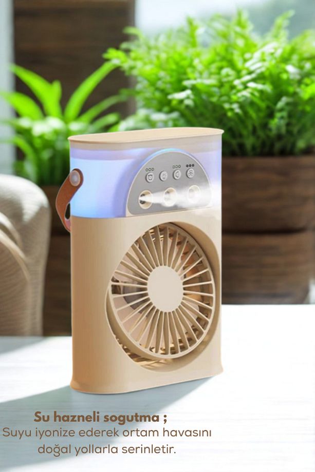 Taşınabilir Su Püskürtmeli Masa Üstü Fan 250ML Hazne 7 Renk LED Işık Zaman Ayarlı Buz Eklenebilir - 4