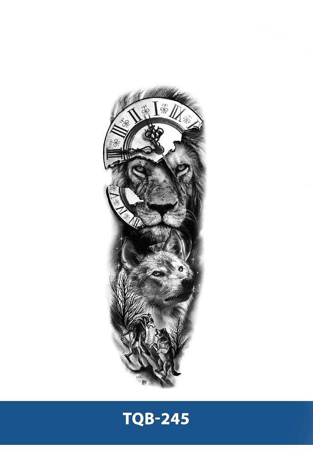TQB-245 SAAT ASLAN VE KURT DESEN GEÇİCİ KOL DÖVMESİ-TATTO - 1