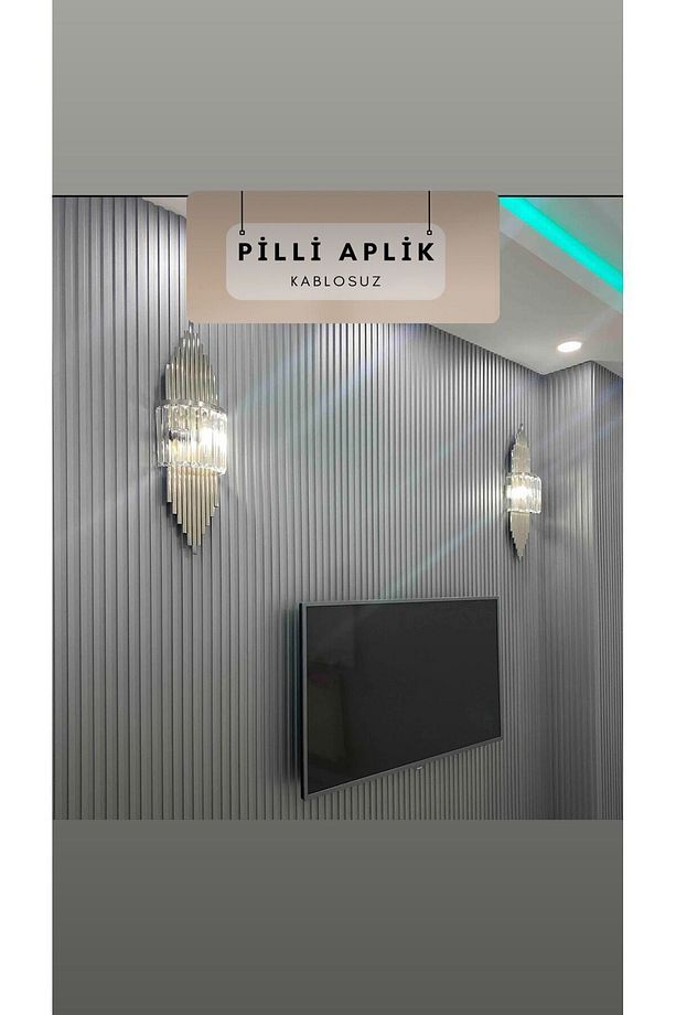 Pilli Aplik Krom Rengi Duvar Lambası - 2