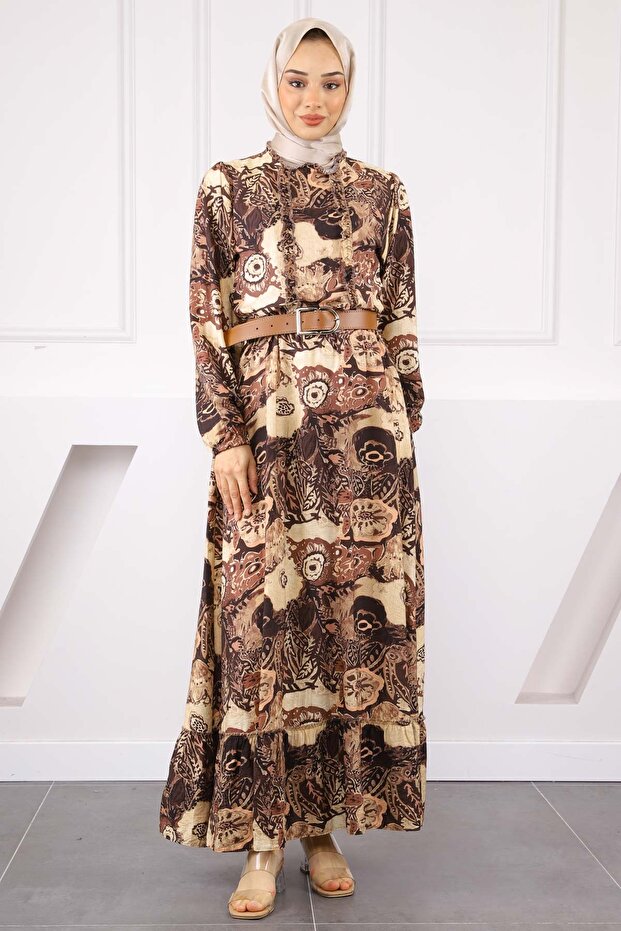 Mink Waist Belt Patterned Dress
