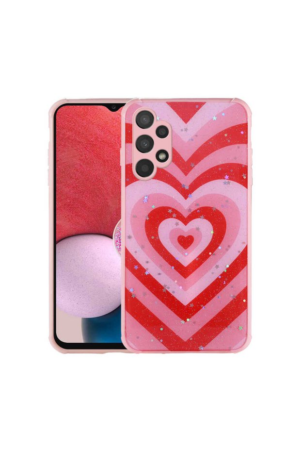Galaxy A13 4g Case Glitter Patterned Glossy Popy Cover with Camera Protection - Heart