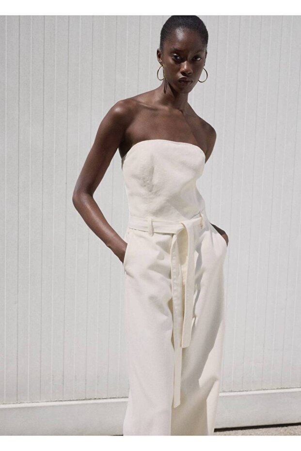 Kemerli denim tulum - 1