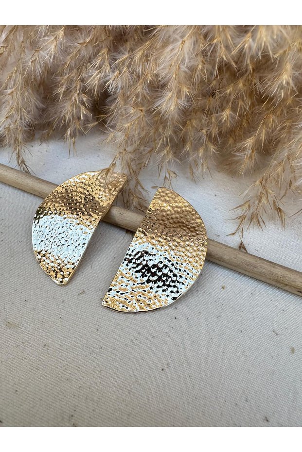 Gold Color Half Moon Shape Serrated Earrings