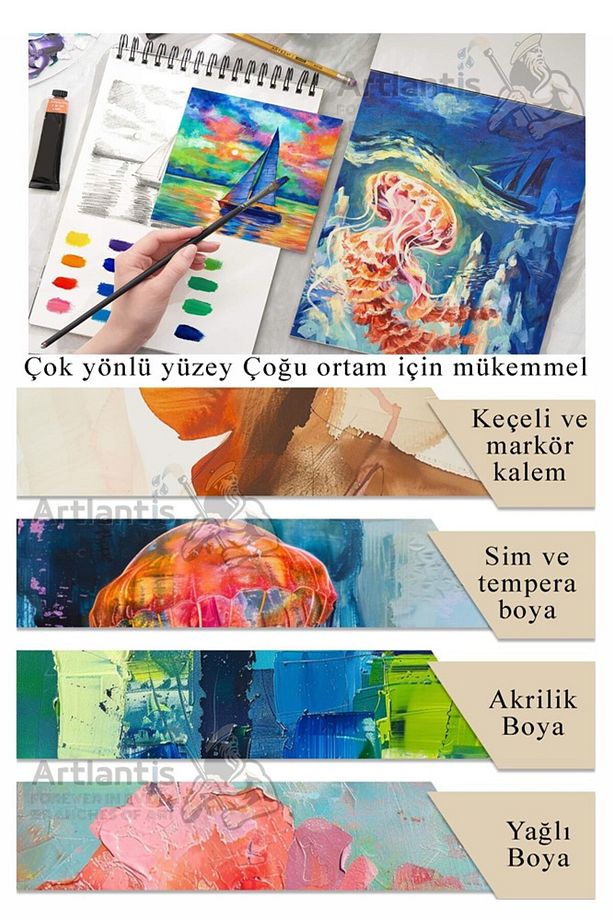 A4 Canvas Pad 280gr 10 Yaprak 1 Adet Canvas Defter Kanvas Tuval Dokulu Tuval Kağıdı Akrilik Guaj Yağ - 3