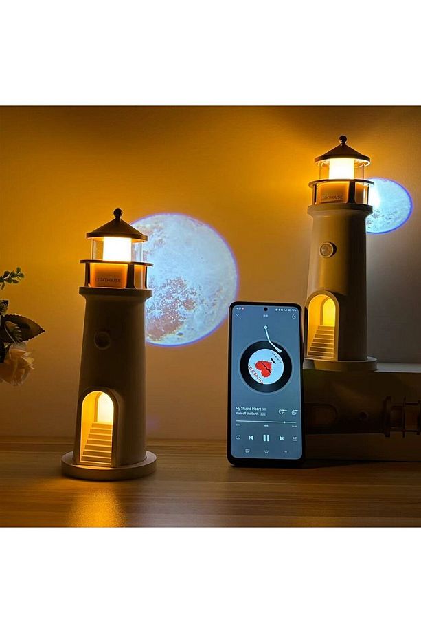 Ay Işığı Deniz Feneri Projektör Lamba – Bluetooth Hoparlörlü Ve Hareket Sensörlü Gece Lambası - 7