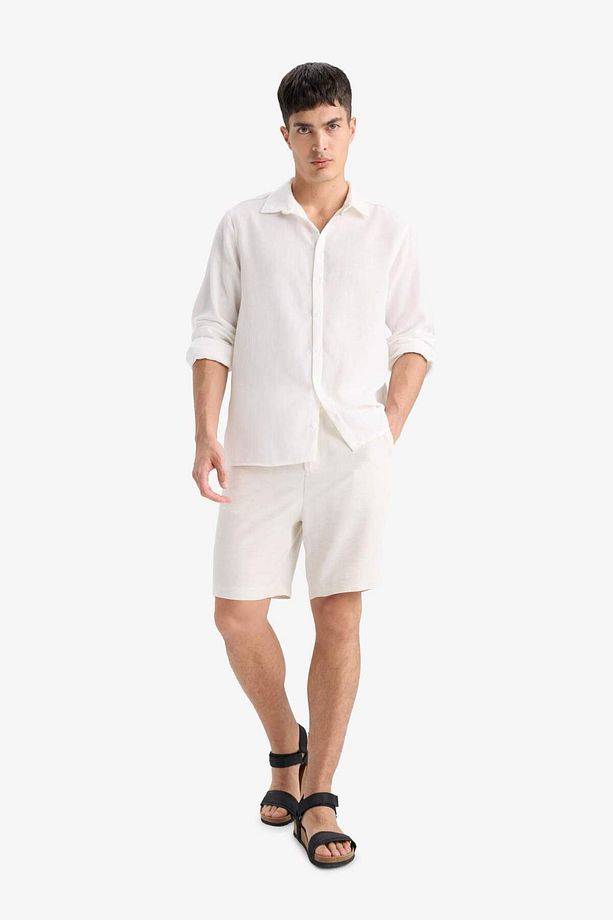 Regular Fit Düz Paça Keten Karışımlı Bermuda Şort D4277AX25SM - 3