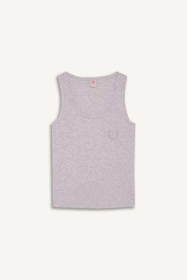 Regular Fit Yuvarlak Yaka Kolsuz Ribana Pijama Üstü-Fall in Love F0110AX25SM - 1