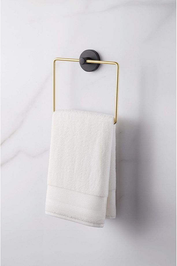 Elegant Siyah-Gold Kare Havluluk - Paslanmaz Çelik Havlu Askısı, Yapışkanlı ve Vidalı 130-AS - 3