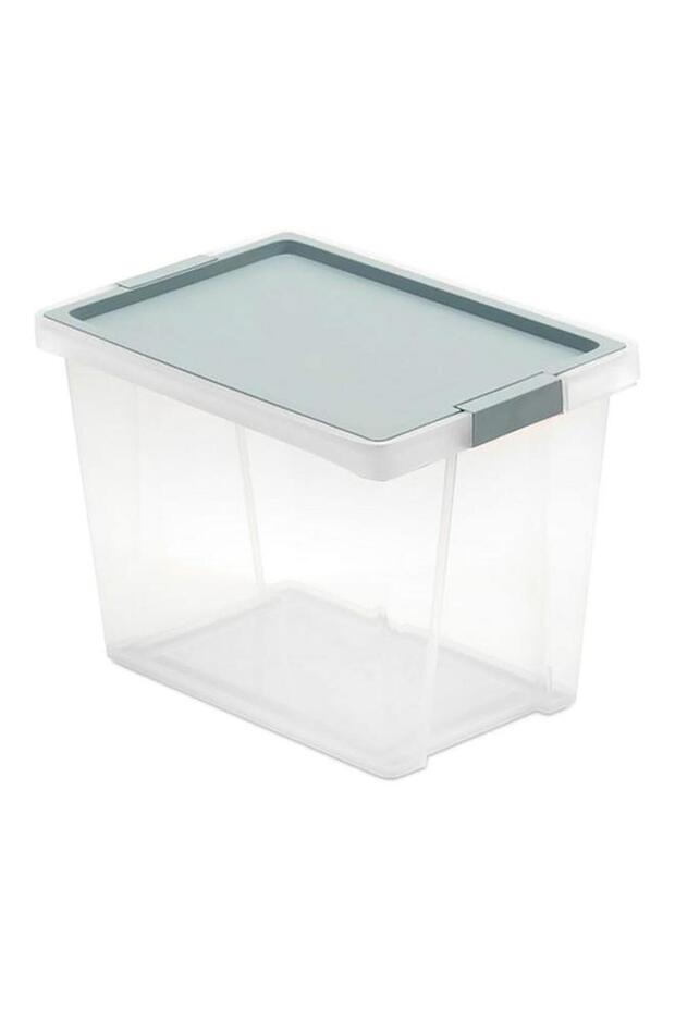 TATAY Hinged Handle Multipurpose Stackable Storage Box with Lid Blue Mist and Clear 35 Liter - 1