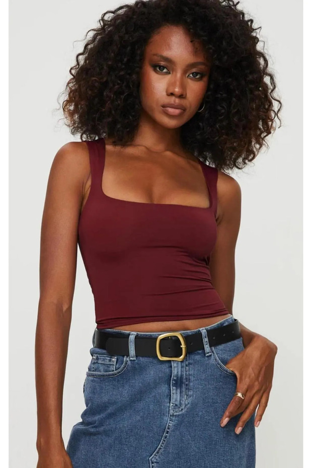 Square Neck Wide Strap Basic Blouse - 2