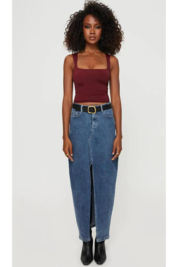 Square Neck Wide Strap Basic Blouse - 5