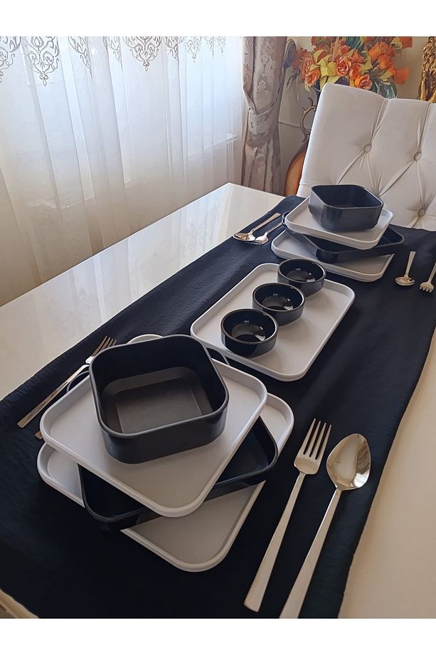 Modern Kare Yemek takımı 2 kişilik 12 Parça set - 4
