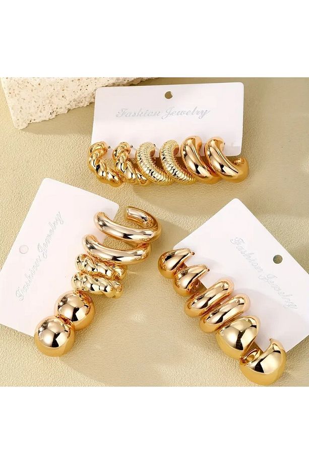 9 çift bombeli gözyaşı küpesi damla küpeli zikzak vintage çoklu gold kadın küpe seti - 5