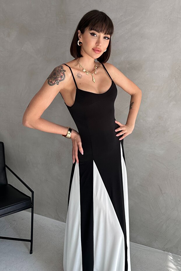 Partial Pattern Sandy Dress with String Straps - 4