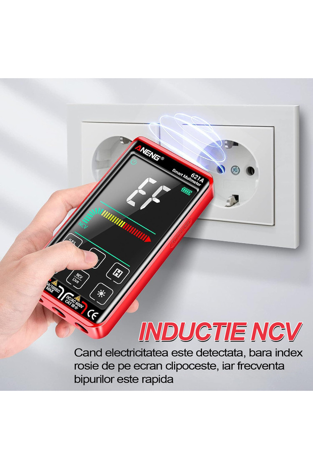 Digital Multimeter, LCD Screen, Automatic Warning and Detection, DC/AC Current Measurement, Red - 5