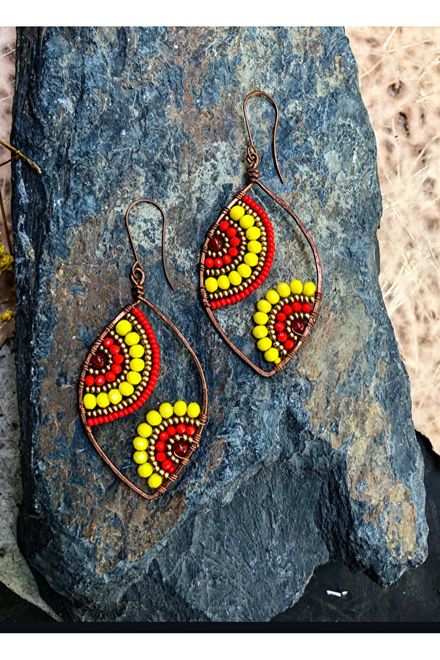 Handmade Copper Wire Wrap Earrings - 1