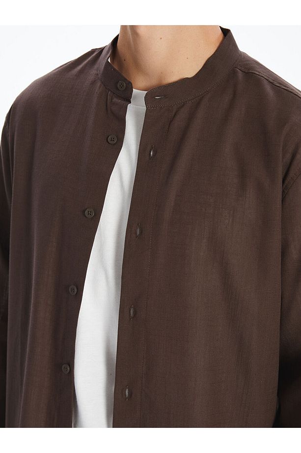 XSIDE Kahverengi Regular Fit Uzun Kollu Poplin Erkek Gömlek - 3