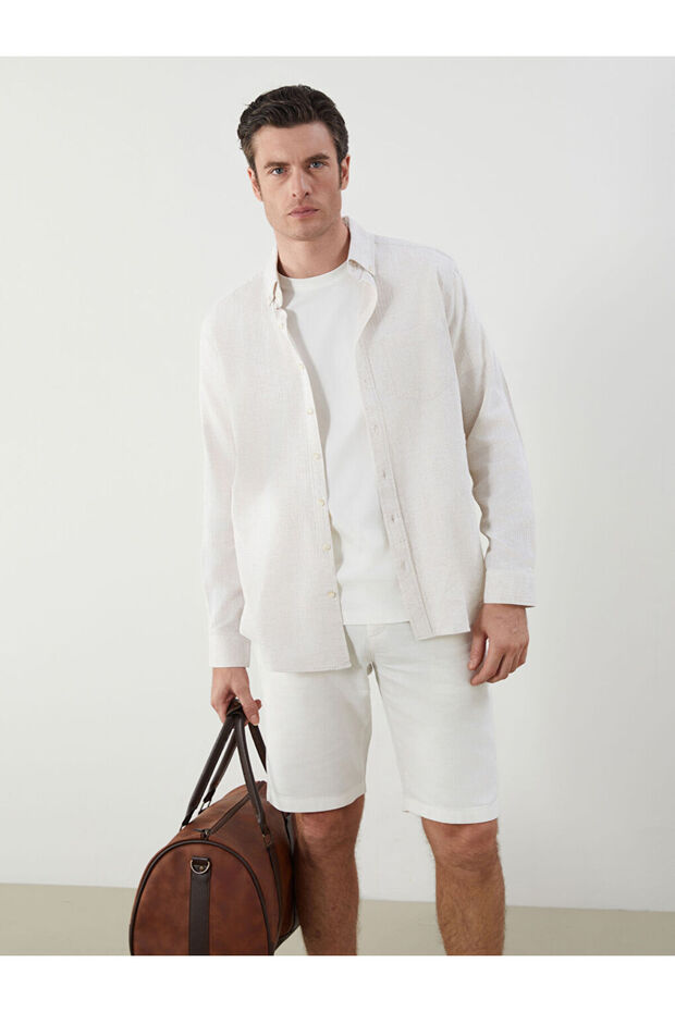 Regular Fit Long Sleeve Linen Blended Men's Shirt
