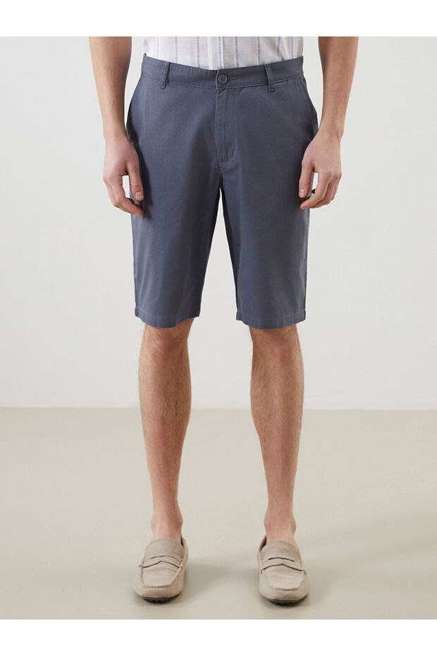 Gri Standart Kalıp Gabardin Erkek Şort - 3
