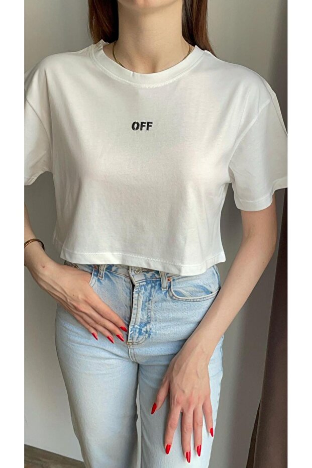 beyaz basic crop tişört - 5