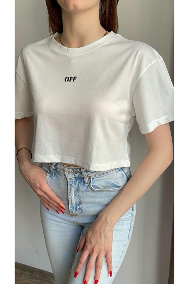 beyaz basic crop tişört - 4