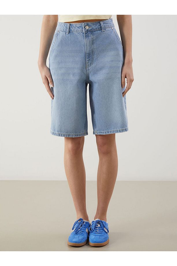 XSIDE Mavi Bermuda Fit Kadın Jean Şort - 2