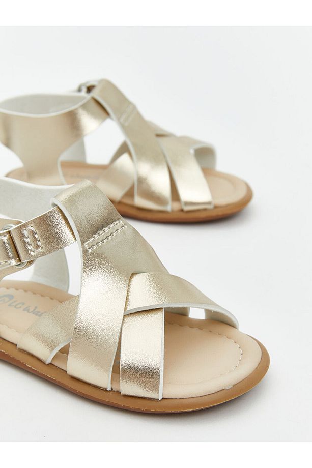 LCW STEPS Sari Cırt Cırtlı Çapraz Bantlı Kız Bebek Sandalet - 3