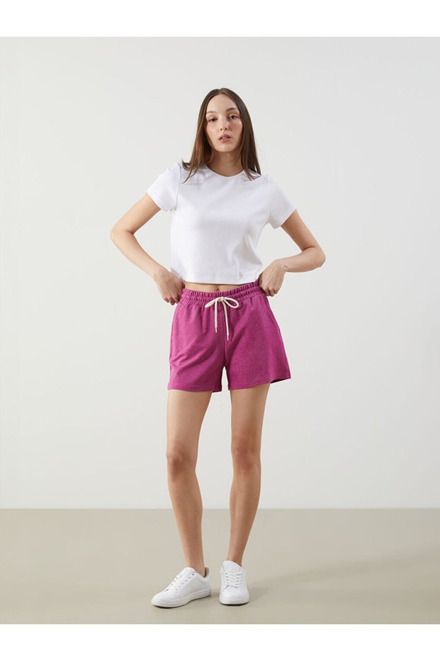 Lcw Eco Women's Shorts with Elastic Waist in Plum Color