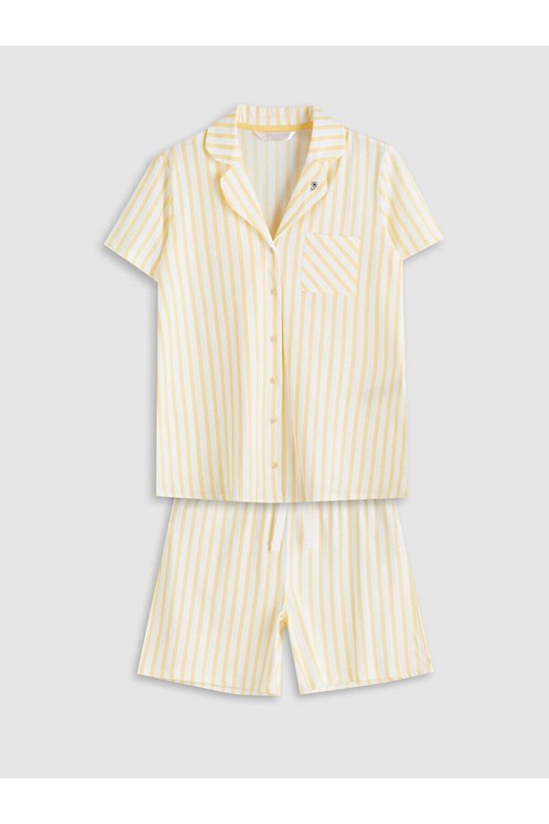 Gömlek Yaka Çizgili Hamile Şortlu Pijama Takımı - 5