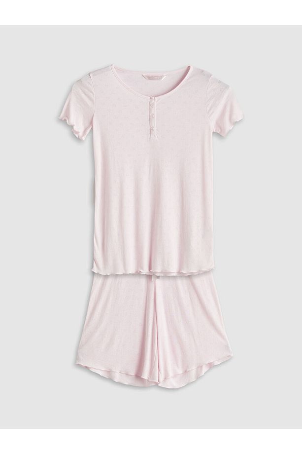 Bisiklet Yaka Kalp Desenli Hamile Şortlu Pijama Takımı - 5