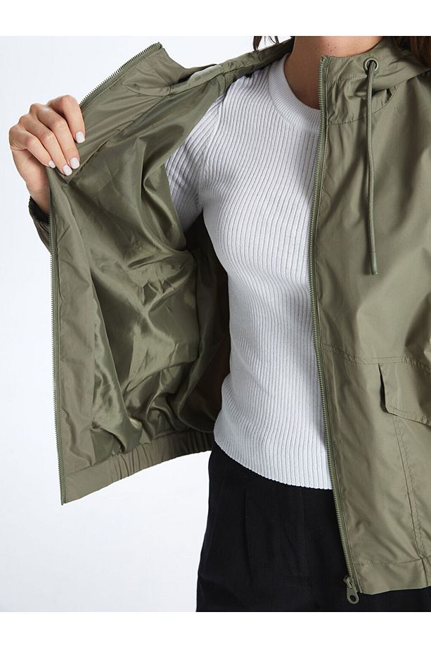 Kapüşonlu Düz Oversize Kadın Yağmurluk - 5