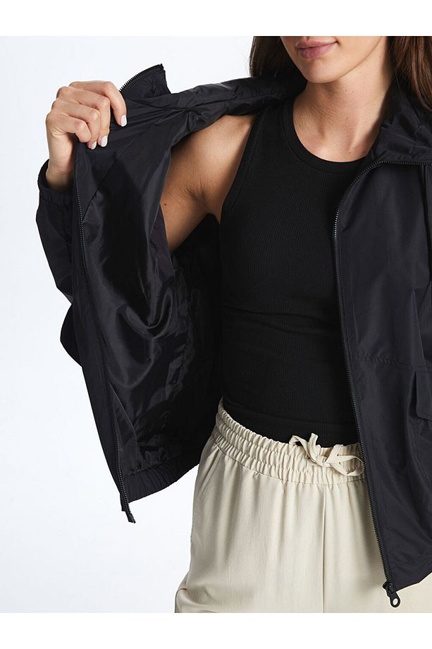 Kapüşonlu Düz Oversize Kadın Yağmurluk - 5