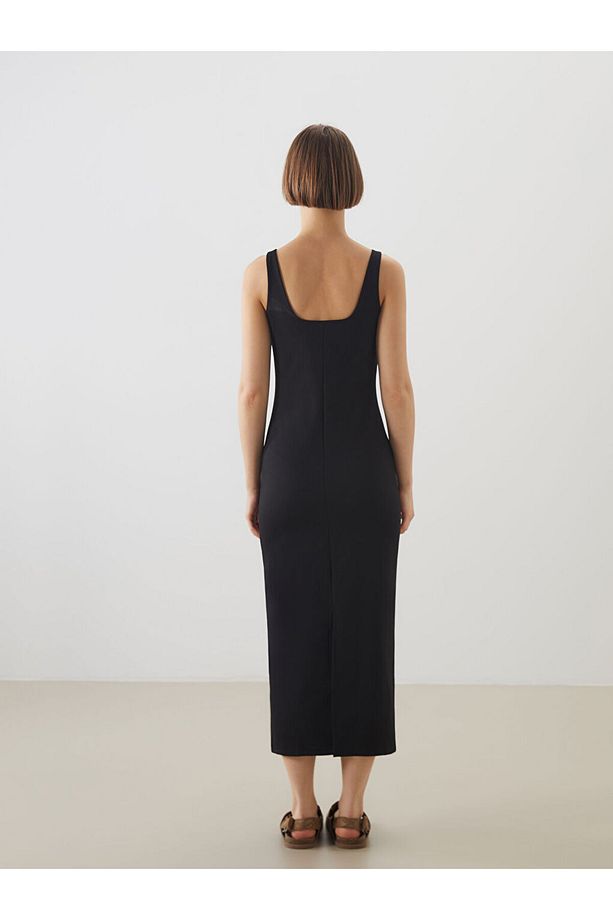 XSIDE Siyah U Yaka Bodycon Elbise - 4