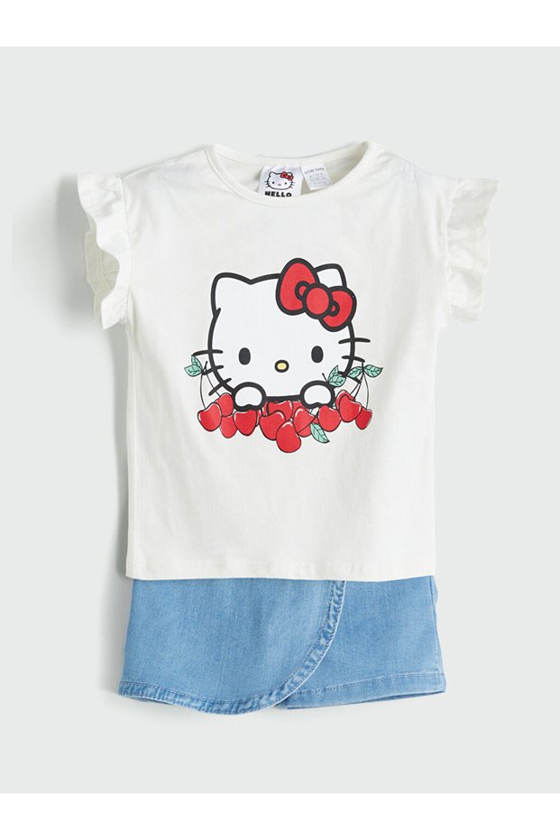 Lcw Baby Ecru Hello Kitty Printed Baby Girl T-Shirt and Shorts 2-Piece Set