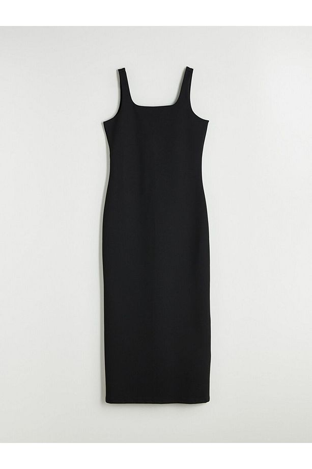 XSIDE Siyah U Yaka Bodycon Elbise - 6