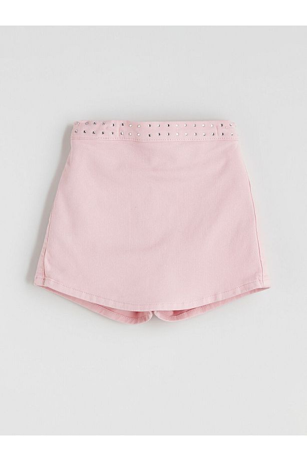 Pembe Beli Lastikli Kız Çocuk Jean Şort Etek - 1