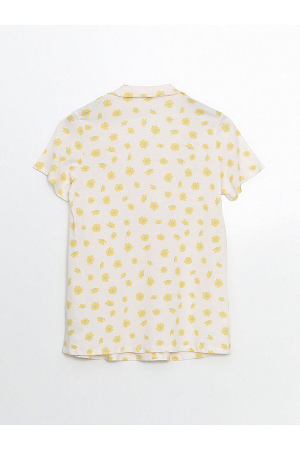Gömlek Yaka Çiçekli Hamile Pijama Takımı - 7