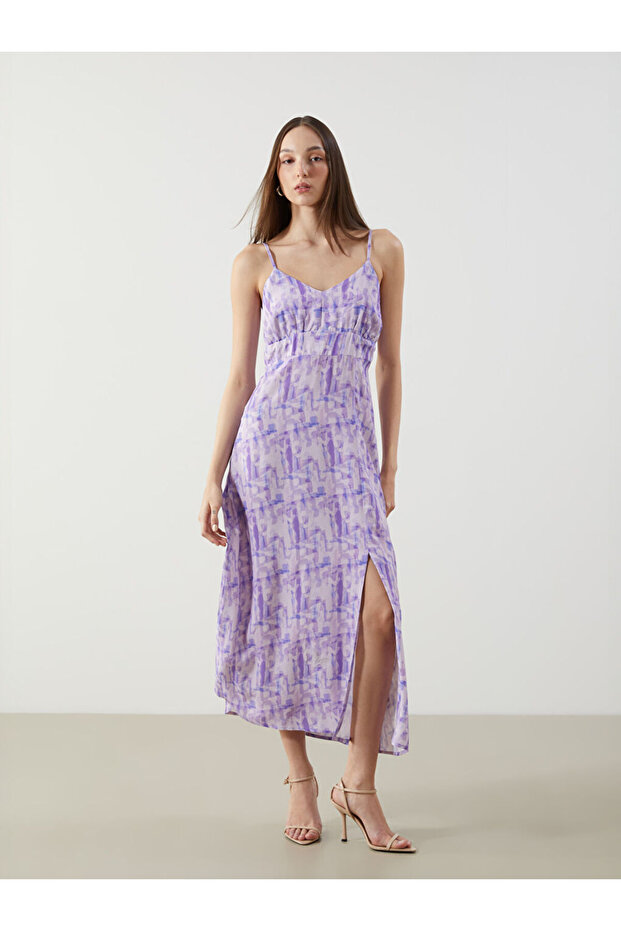 Esvab • Modern & Distinctive V-Neck Embroidered Satin Strap Dress