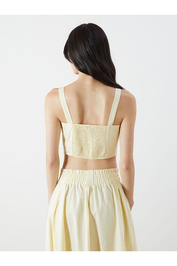 XSIDE Sari Kare Yaka Askılı Crop - 4