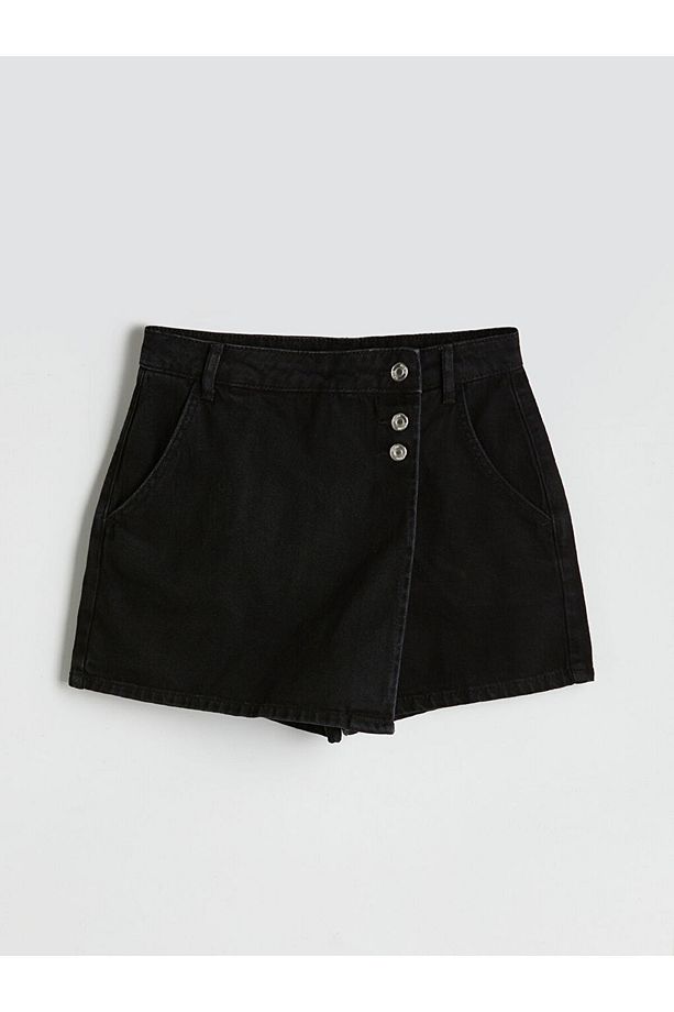XSIDE Antrasit Dar Fit Kadın Jean Şort Etek - 5