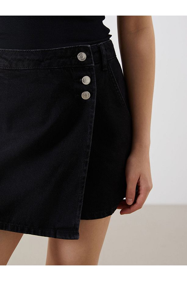 XSIDE Antrasit Dar Fit Kadın Jean Şort Etek - 3