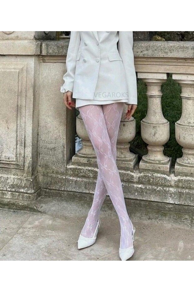 Bow Pattern Bow Patterned Imported Pantyhose - 2