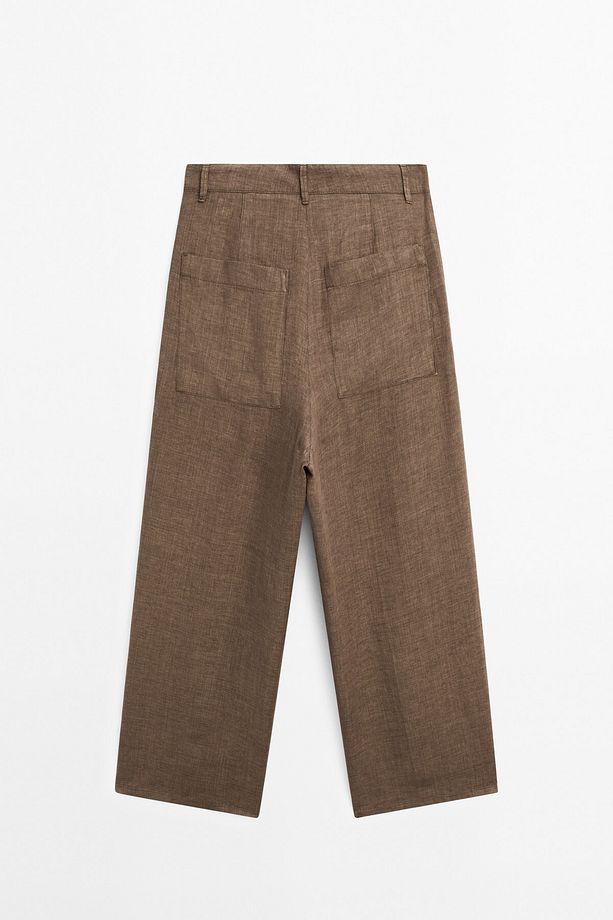 %100 keten geniş paça pantolon - 8
