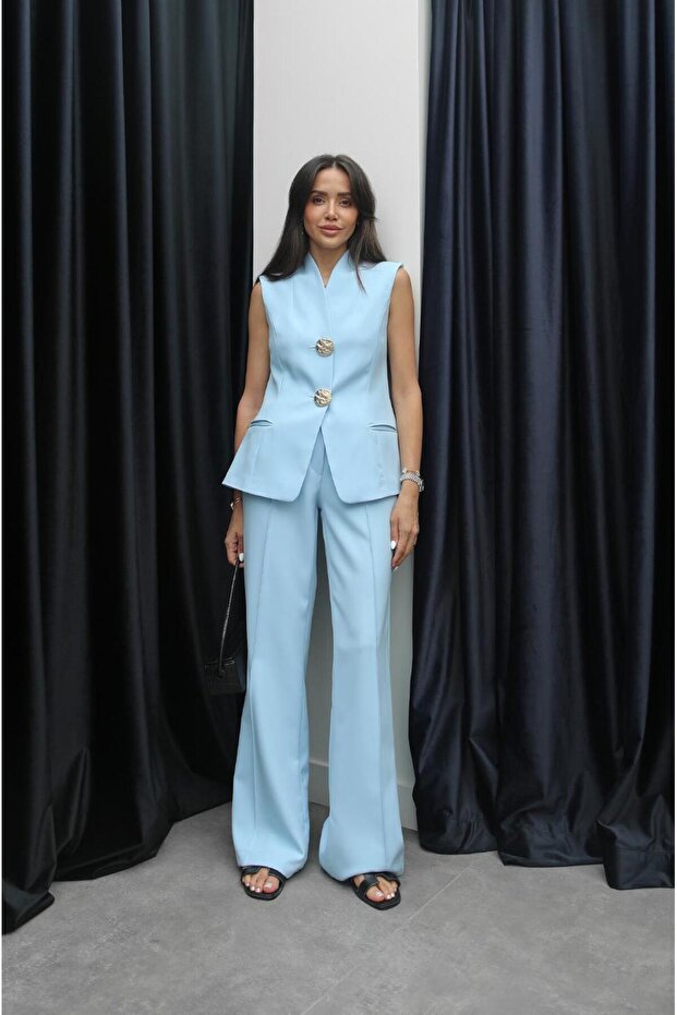 Blue London Vest Pants Suit