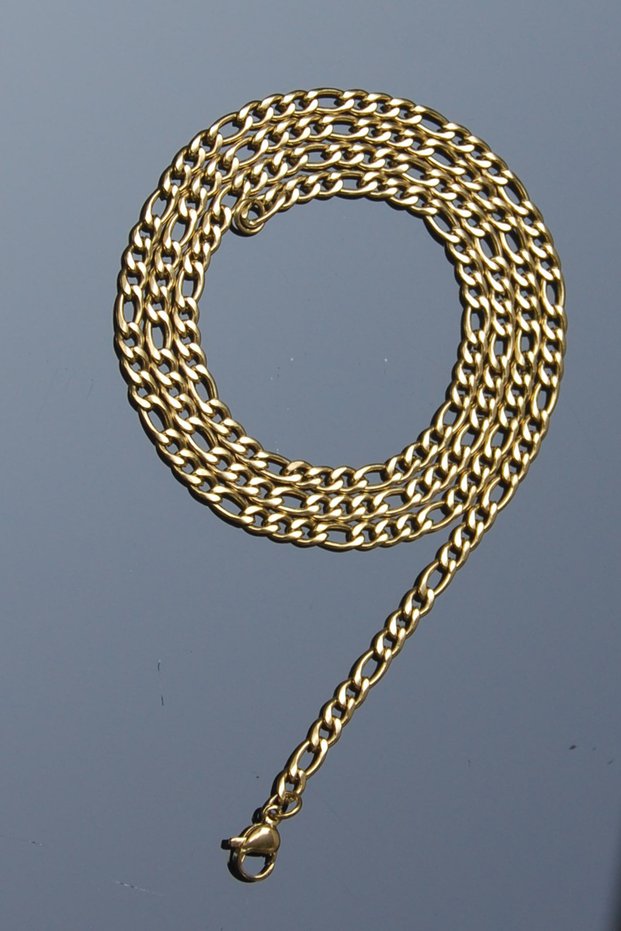 Figaro Model Chain Stainless Steel Necklace Gold Color - 65cm - 3mm 2 Years Warranty