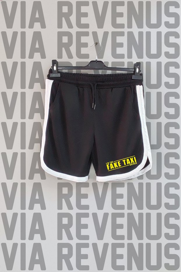 Fake Taxi Text Printed Sports Training Shorts with Piping Detail